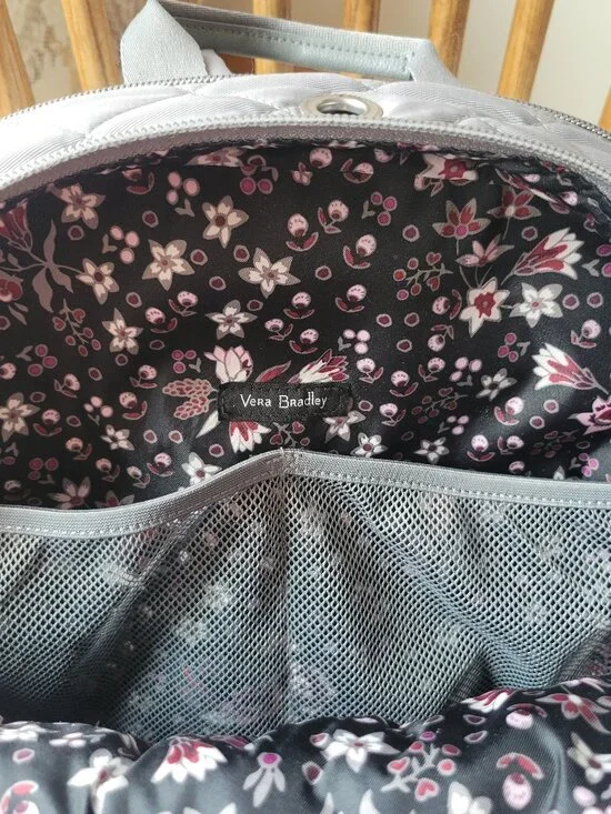 Vera Bradley | Quilted nylon campus backpack, floral interior | Gray | OS - Picture 9 of 13